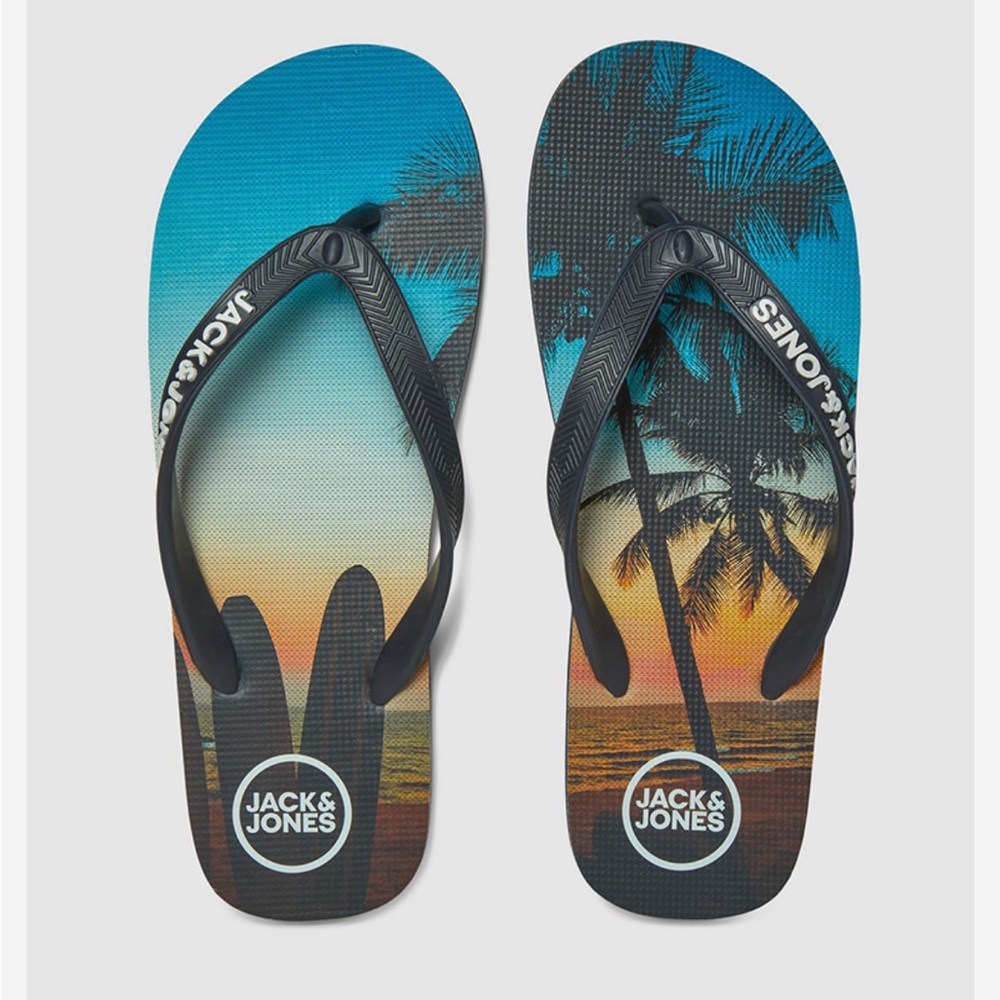 Jack & Jones • Men’s Navy Blue Tropical Beach Basic Flip Flops Sandals US 11/12